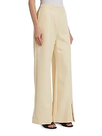 Wool Twill Split-Hem Straight-Leg Pants