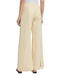 Wool Twill Split-Hem Straight-Leg Pants
