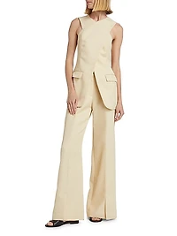 Wool Twill Split-Hem Straight-Leg Pants