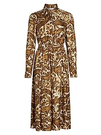 Printed Silk Pleated Midi-Shirtdress