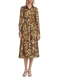 Printed Silk Pleated Midi-Shirtdress