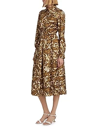 Printed Silk Pleated Midi-Shirtdress