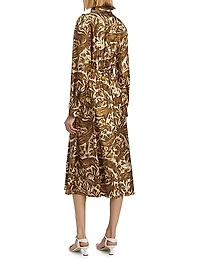 Printed Silk Pleated Midi-Shirtdress