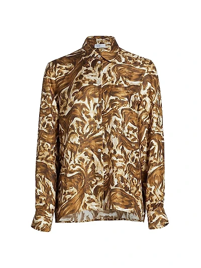 Abstract Horse-Print Silk Long-Sleeve Shirt