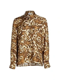 Abstract Horse-Print Silk Long-Sleeve Shirt