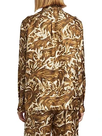 Abstract Horse-Print Silk Long-Sleeve Shirt