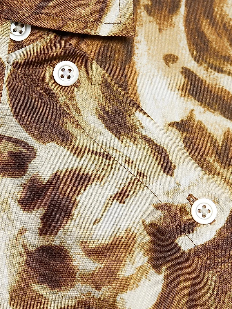 Abstract Horse-Print Silk Long-Sleeve Shirt
