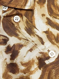 Abstract Horse-Print Silk Long-Sleeve Shirt