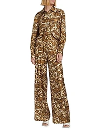 Abstract Horse-Print Silk Long-Sleeve Shirt