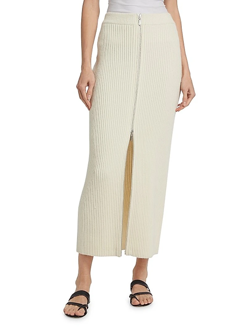 Ribbed Wool-Cashmere Zip-Up Maxi Skirt