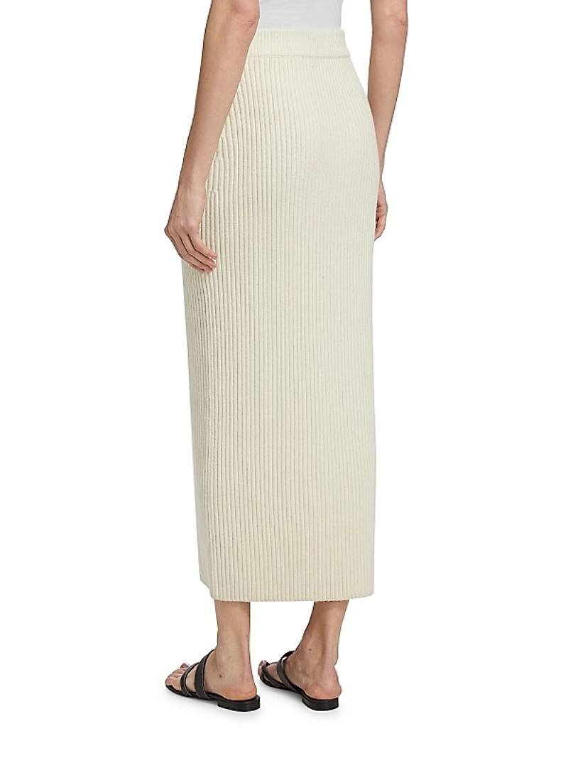 Ribbed Wool-Cashmere Zip-Up Maxi Skirt