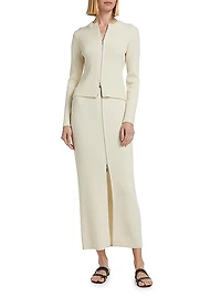 Ribbed Wool-Cashmere Zip-Up Maxi Skirt