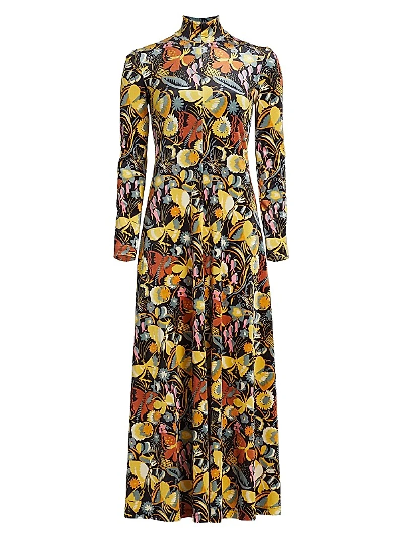Floral Velvet Turtleneck Maxi Dress
