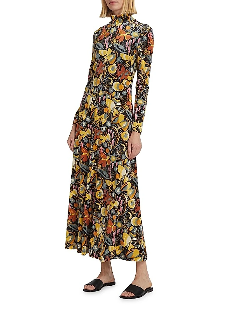 Floral Velvet Turtleneck Maxi Dress