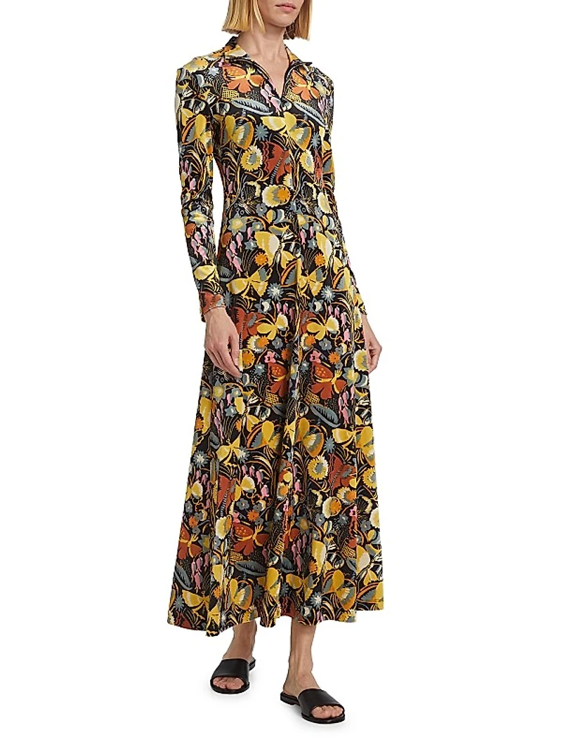 Floral Velvet Turtleneck Maxi Dress