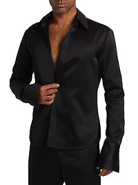 Open Chest Satin Dress Shirt