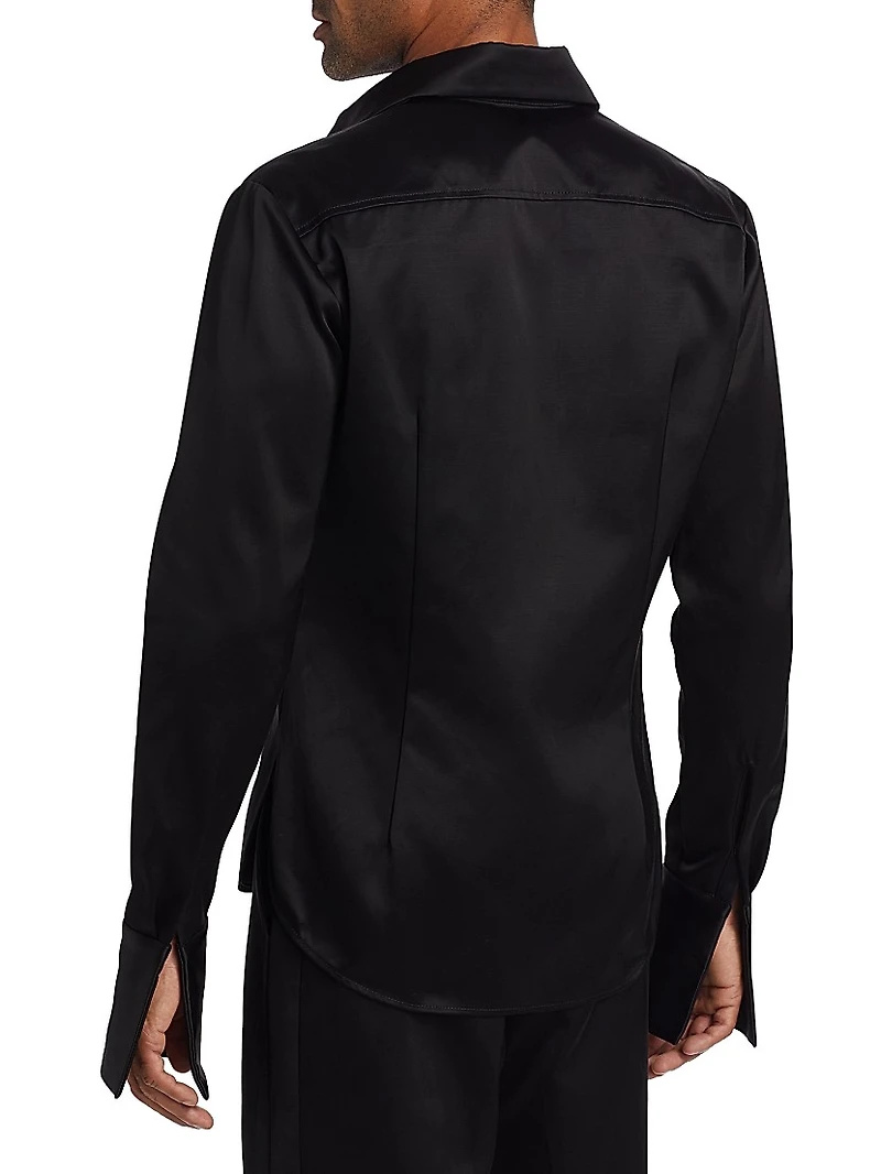 Open Chest Satin Dress Shirt