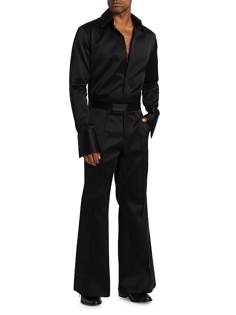 Open Chest Satin Dress Shirt