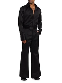 Open Chest Satin Dress Shirt