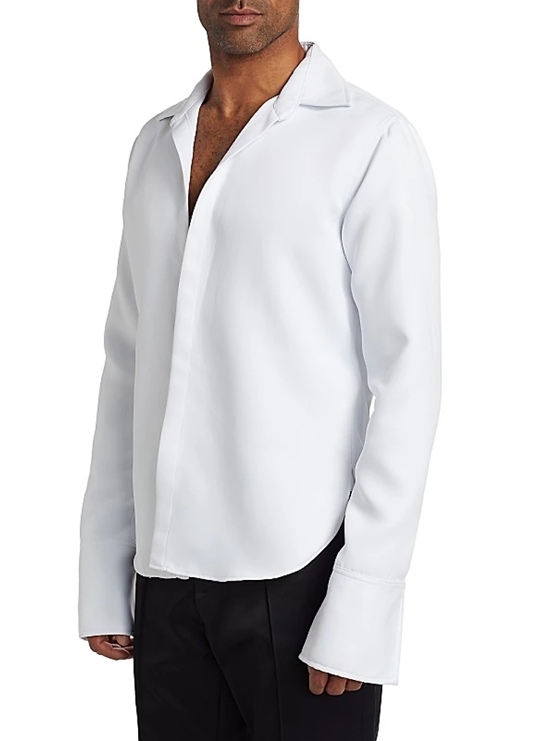 Open Chest Matte Satin Dress Shirt