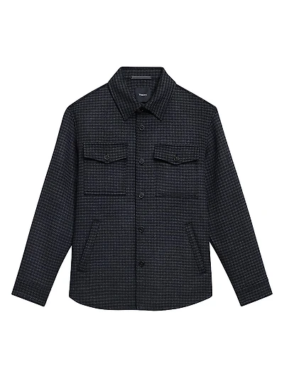Houndstooth Wool-Cashmere Shirt Jacket