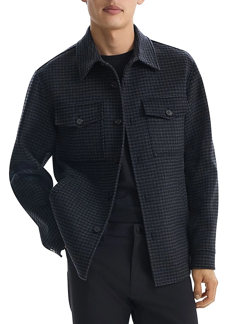 Houndstooth Wool-Cashmere Shirt Jacket