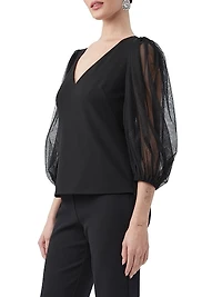 Lilith Tulle Puff-Sleeve Top