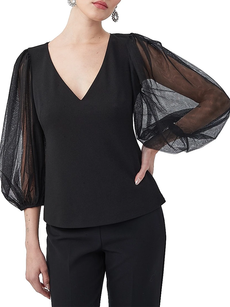 Lilith Tulle Puff-Sleeve Top