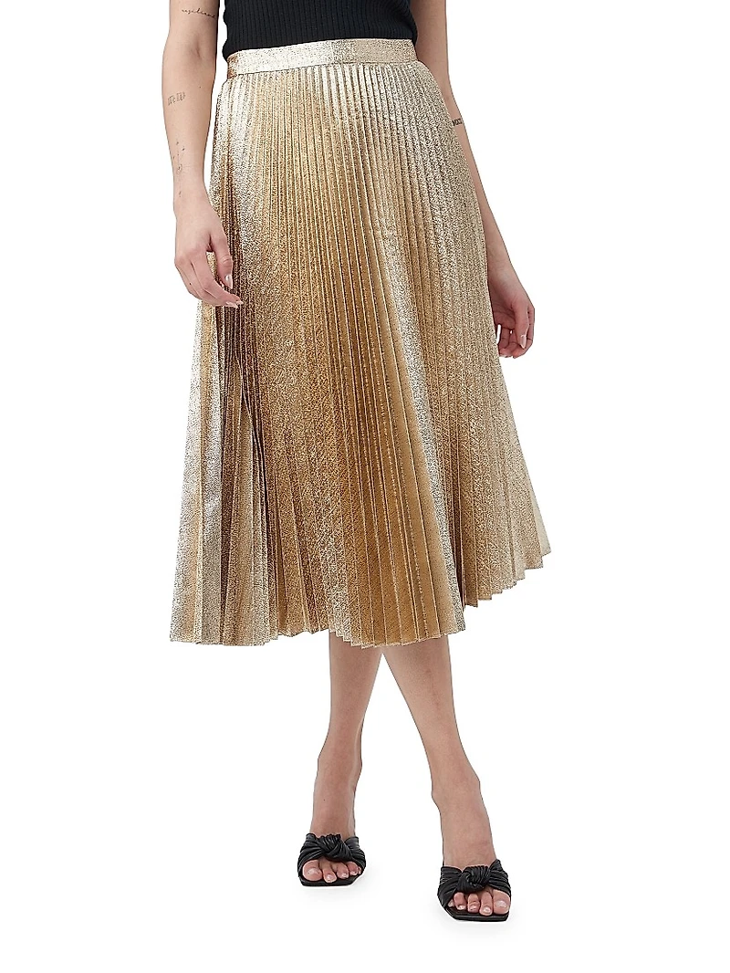 Faye Metallic Pleated Midi-Skirt