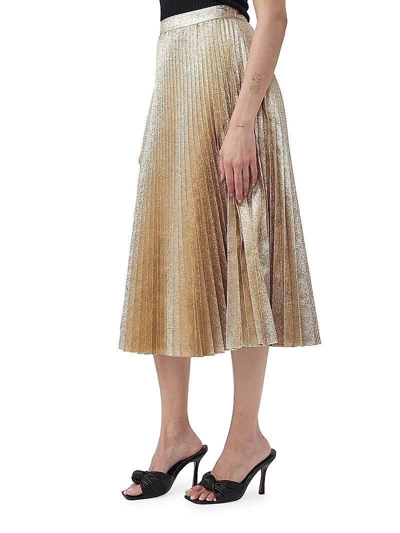 Faye Metallic Pleated Midi-Skirt