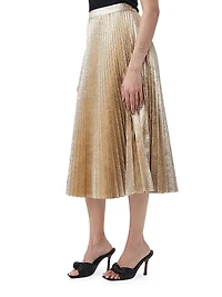 Faye Metallic Pleated Midi-Skirt