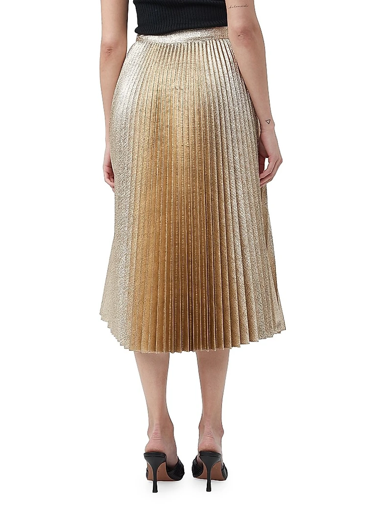 Faye Metallic Pleated Midi-Skirt