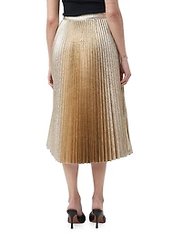 Faye Metallic Pleated Midi-Skirt