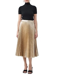 Faye Metallic Pleated Midi-Skirt