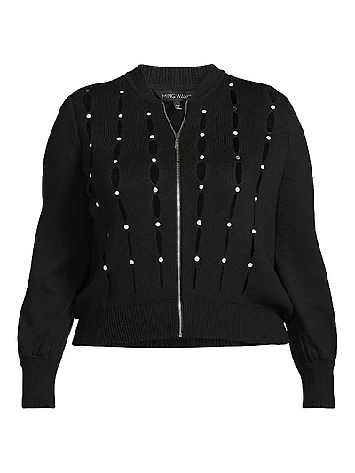 Plus Embellished Cut-Out Zip-Up Jacket