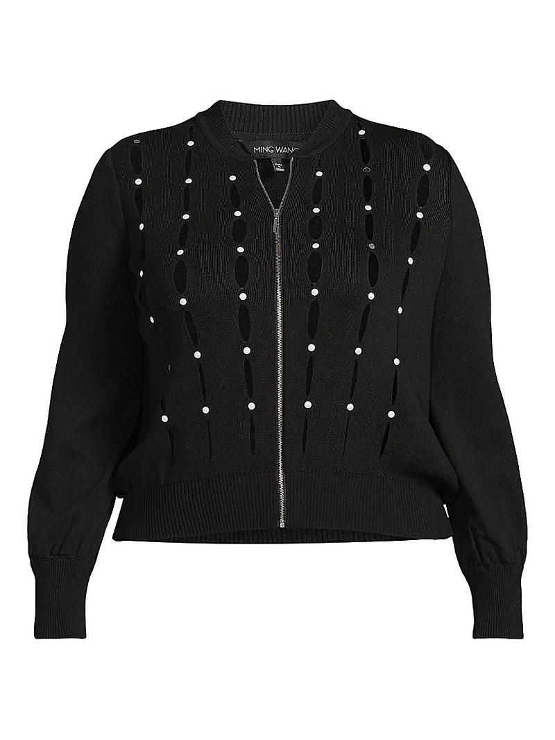 Plus Embellished Cut-Out Zip-Up Jacket
