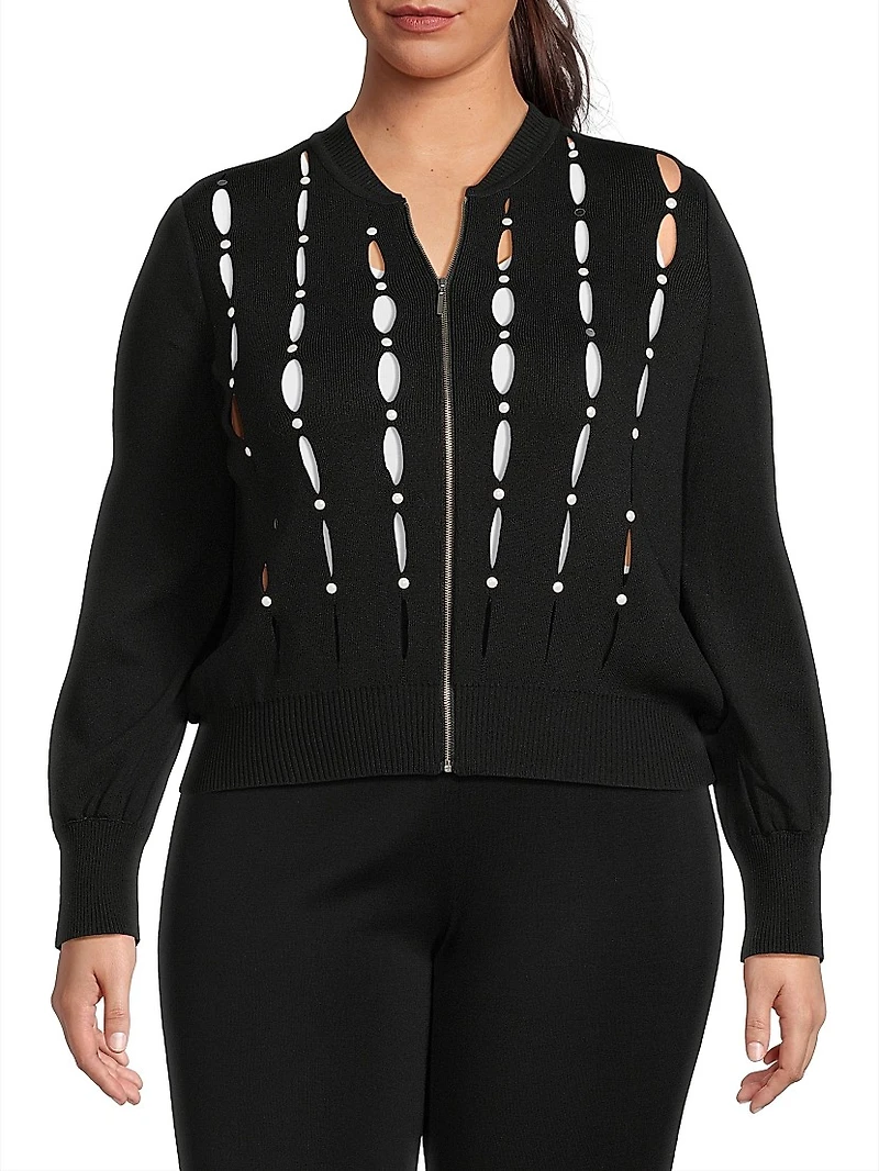Plus Embellished Cut-Out Zip-Up Jacket
