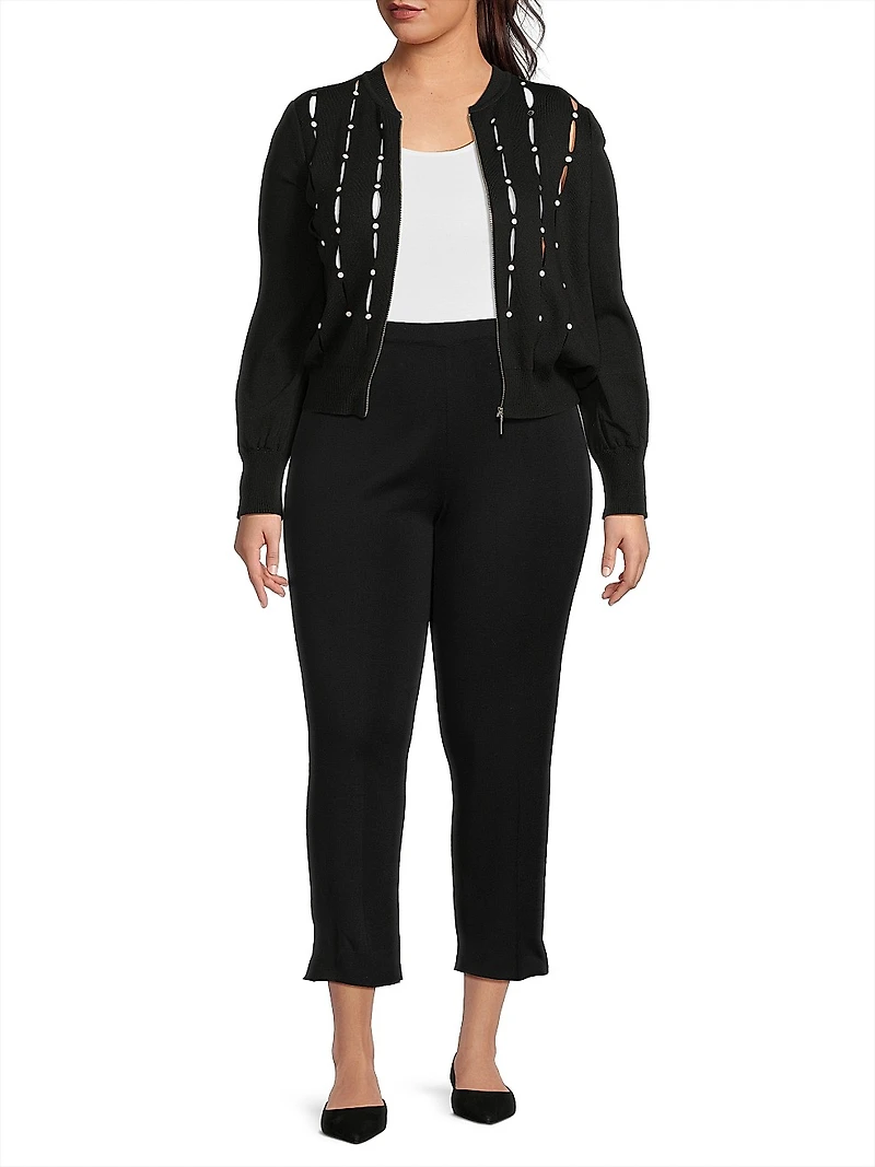 Plus Embellished Cut-Out Zip-Up Jacket