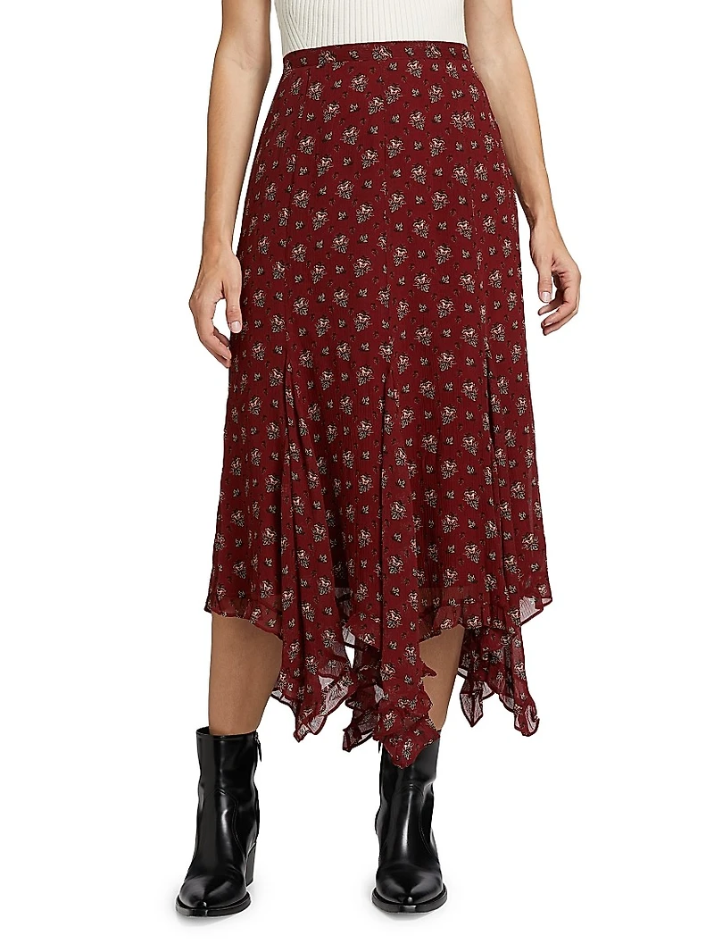Rotelle Floral Silk Midi-Skirt