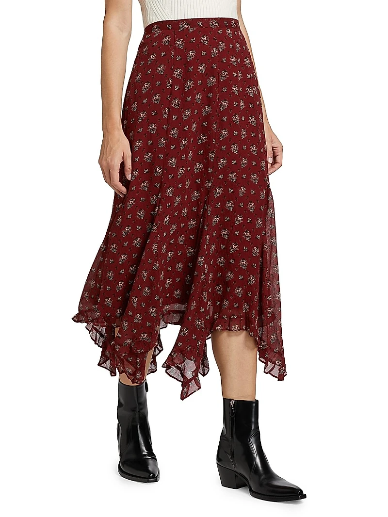 Rotelle Floral Silk Midi-Skirt