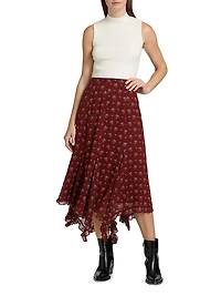 Rotelle Floral Silk Midi-Skirt