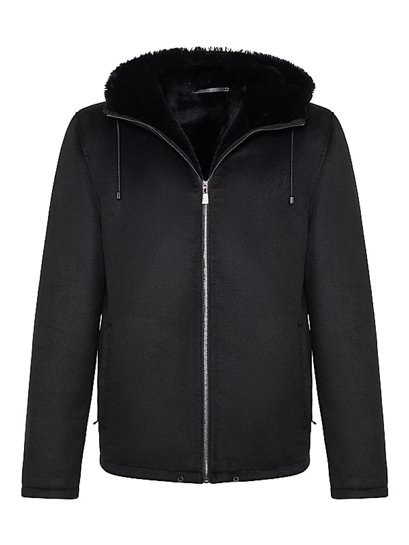 Men's Fabric Parka Jacket with Merino Shearling Lamb Lining
