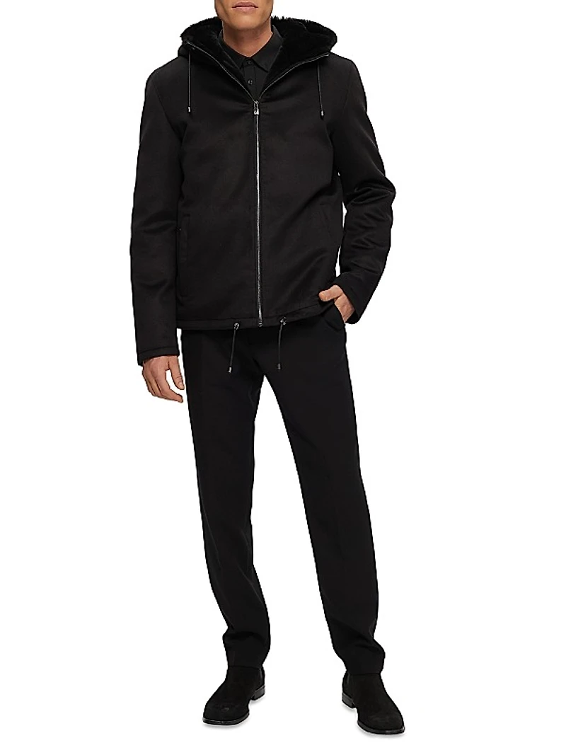 Men's Fabric Parka Jacket with Merino Shearling Lamb Lining