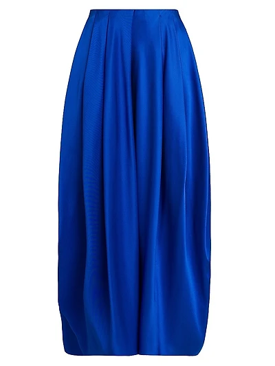 Pleated Silk Satin Skirt