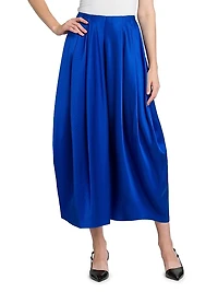 Pleated Silk Satin Skirt