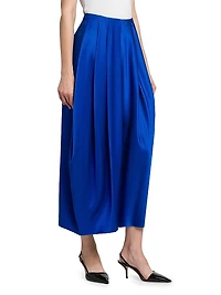 Pleated Silk Satin Skirt