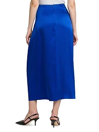 Pleated Silk Satin Skirt