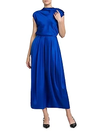 Pleated Silk Satin Skirt