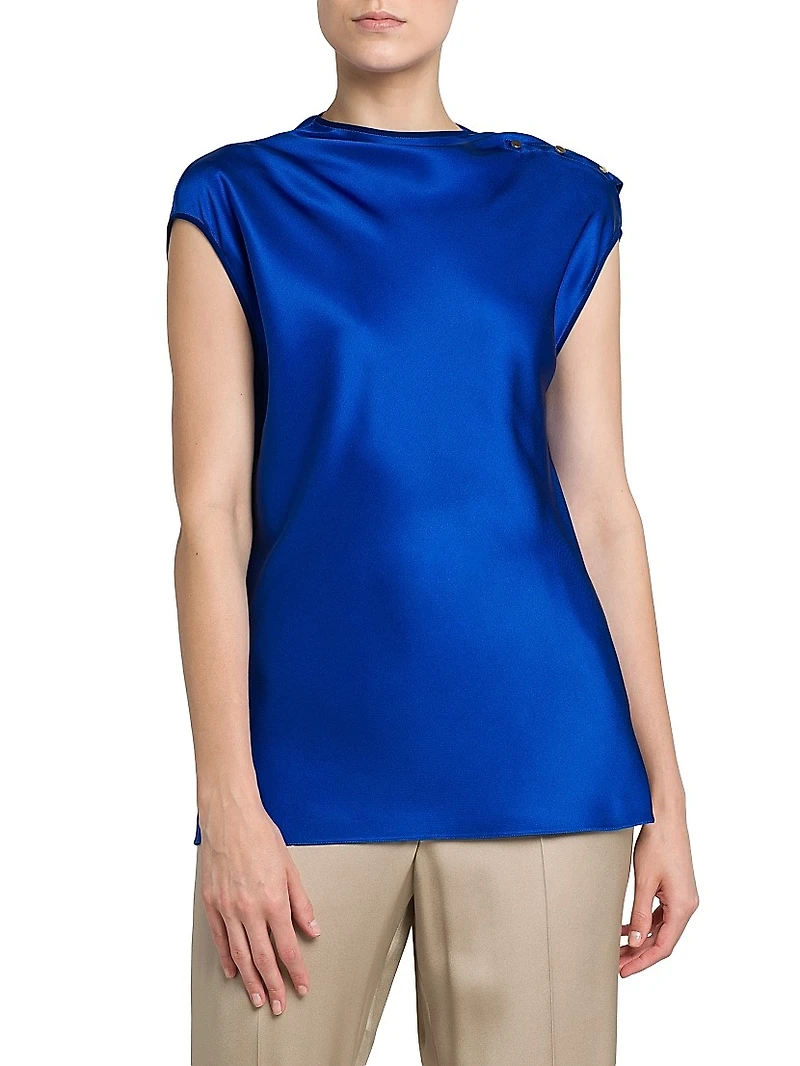 Buttoned Silk Satin Blouse