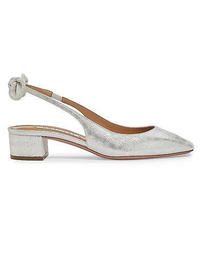 Very Bow-Tie 35MM Metallic Leather Slingbacks